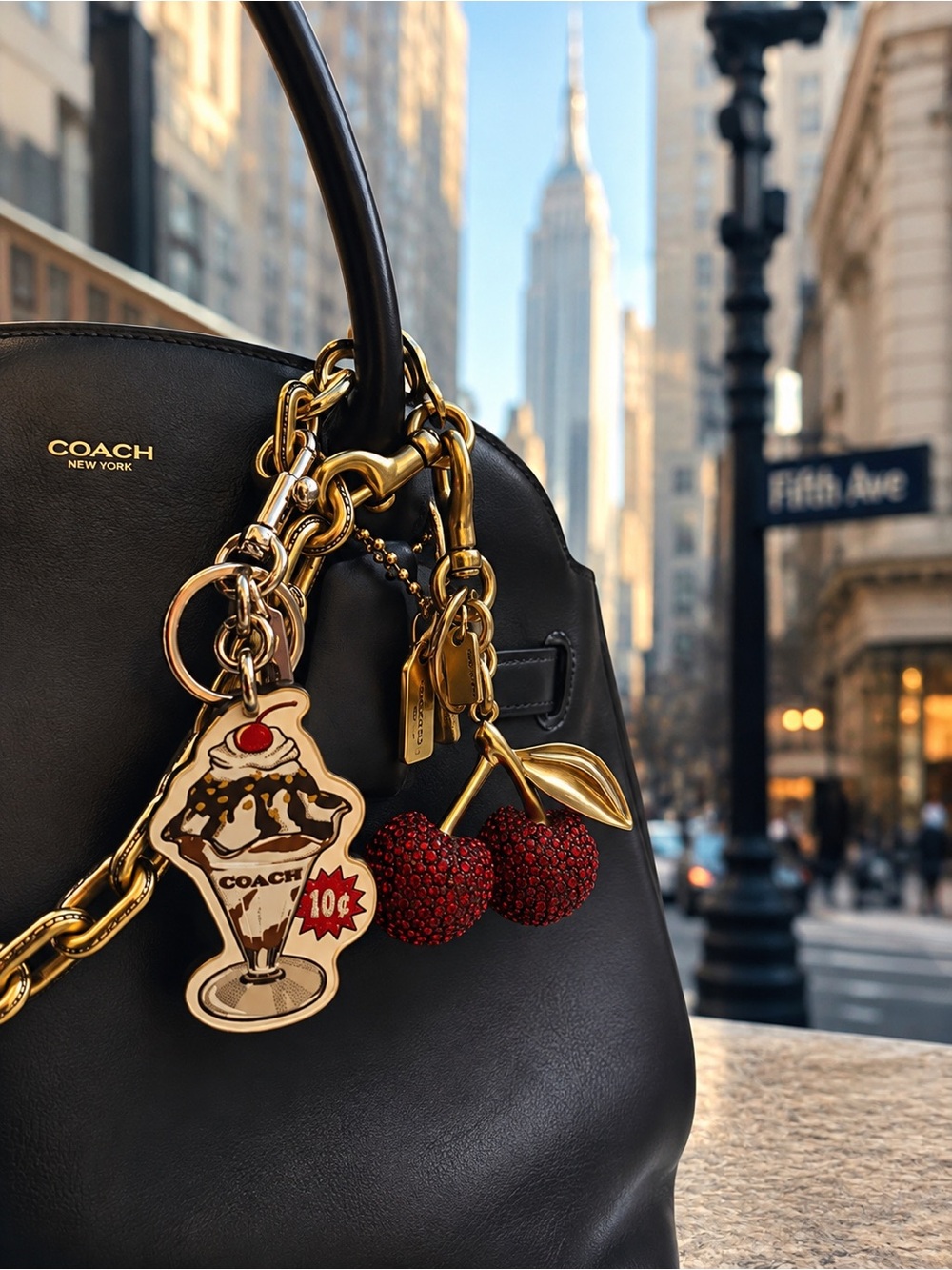 COACH Sundae Leather Retro boardwalk collection limited bag Charm